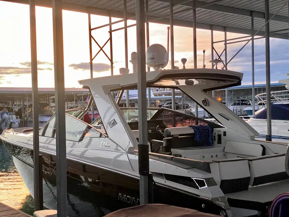 Close-up of a boat on Lake Travis